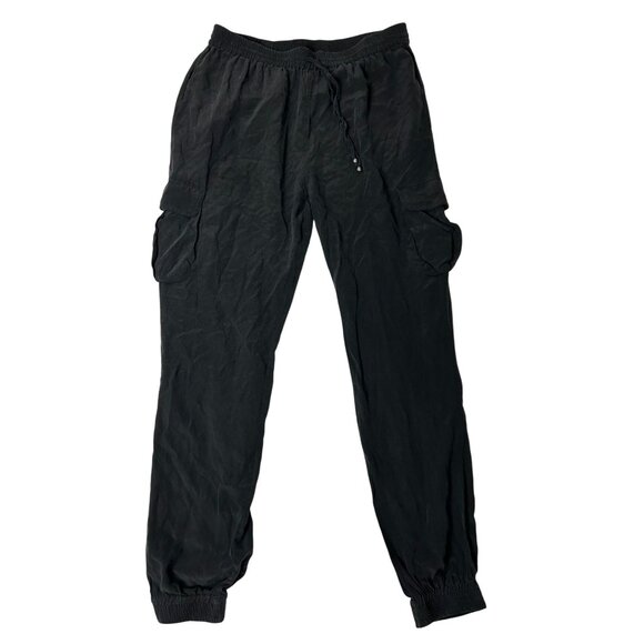 Cynthia Rowley Black 100% Silk Drawstring Cargo Pants Womens Size US 4 - Picture 1 of 9